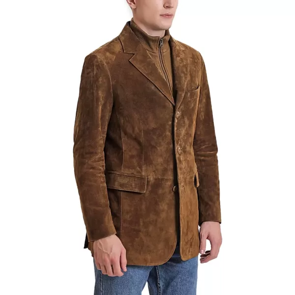 BGSD Men Brett 3Button Suede Leather Blazer Sport Coat Jacket with Bib Also available in TallTobacco