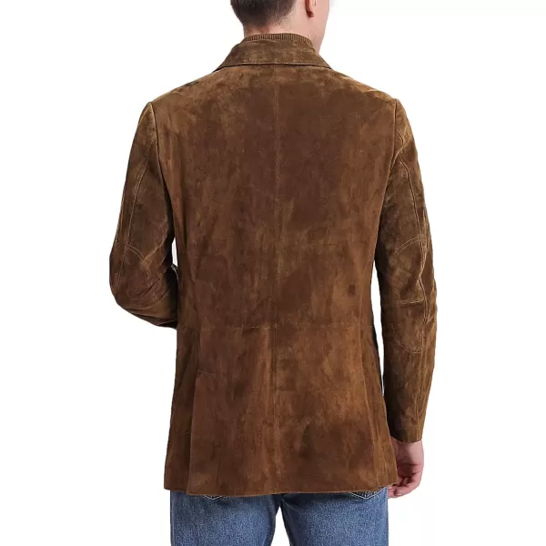 BGSD Men Brett 3Button Suede Leather Blazer Sport Coat Jacket with Bib Also available in TallTobacco