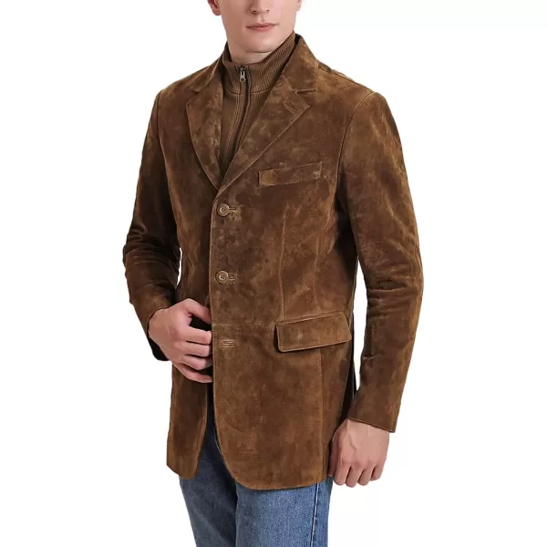 BGSD Men Brett 3Button Suede Leather Blazer Sport Coat Jacket with Bib Also available in TallTobacco