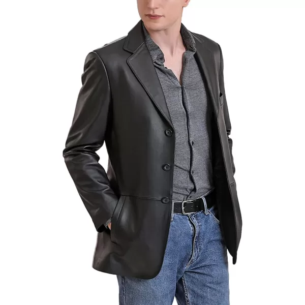 BGSD Men Leroy 3Button Lambskin Leather Blazer Sport Coat Jacket Also available in Big and Tall and ShortBlack