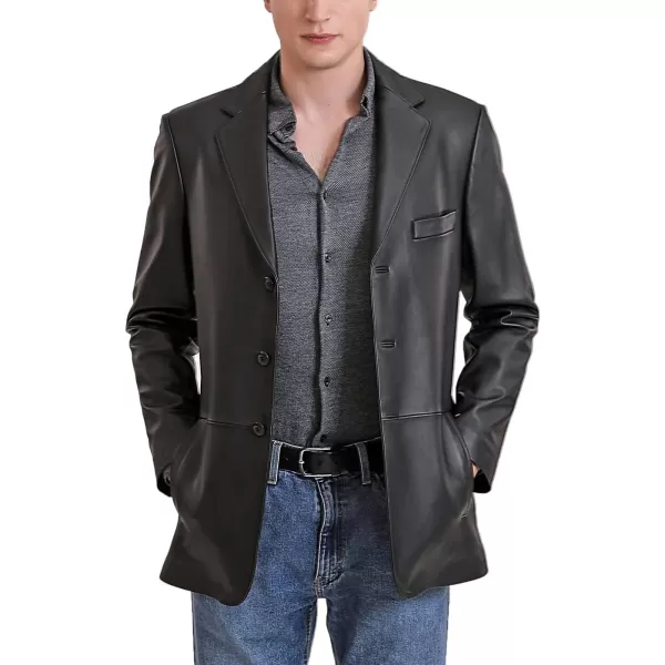 BGSD Men Leroy 3Button Lambskin Leather Blazer Sport Coat Jacket Also available in Big and Tall and ShortBlack