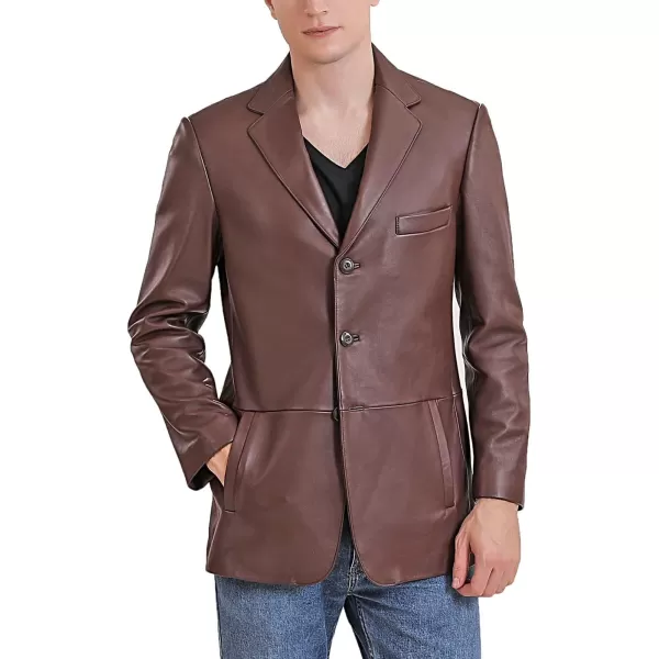 BGSD Men Leroy 3Button Lambskin Leather Blazer Sport Coat Jacket Also available in Big and Tall and ShortCognac