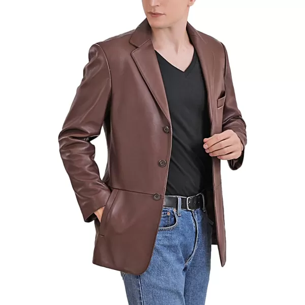 BGSD Men Leroy 3Button Lambskin Leather Blazer Sport Coat Jacket Also available in Big and Tall and ShortCognac