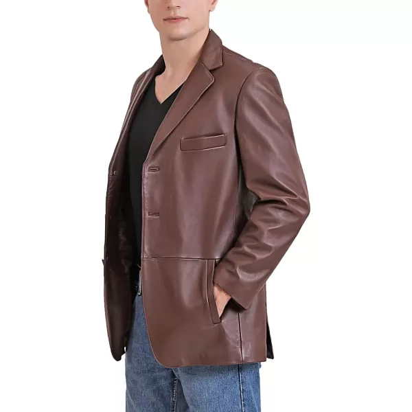 BGSD Men Leroy 3Button Lambskin Leather Blazer Sport Coat Jacket Also available in Big and Tall and ShortCognac