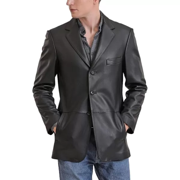 BGSD Men Leroy 3Button Lambskin Leather Blazer Sport Coat Jacket Also available in Big and Tall and ShortBlack