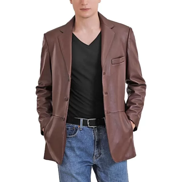 BGSD Men Leroy 3Button Lambskin Leather Blazer Sport Coat Jacket Also available in Big and Tall and ShortCognac