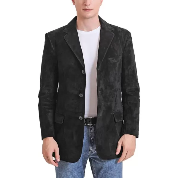 BGSD Men Liam 3Button Leather Blazer Sport Coat Jacket Also available in Big and Tall and ShortSuede Black