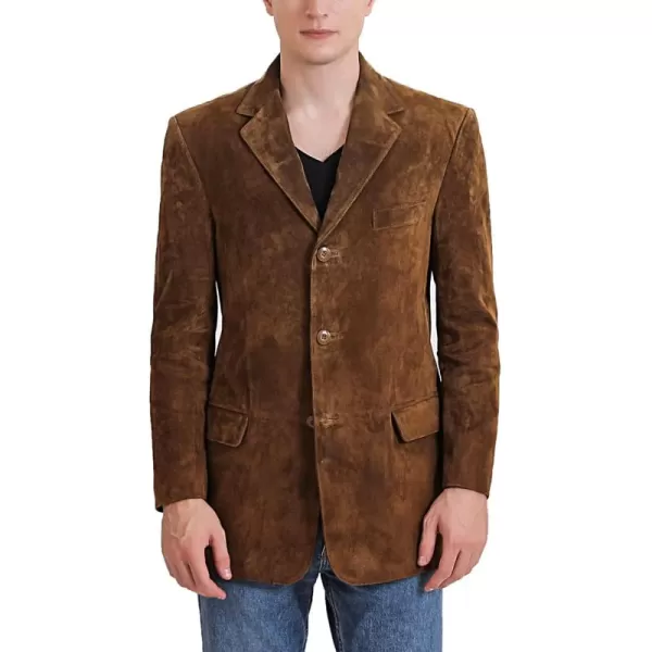 BGSD Men Liam 3Button Leather Blazer Sport Coat Jacket Also available in Big and Tall and ShortSuede Tobacco