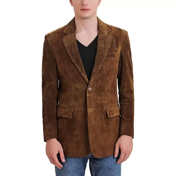 BGSD Men Richard Classic Leather Blazer Lambskin Sport Coat Jacket Regular Big ampamp Tall and ShortSuede Tobacco