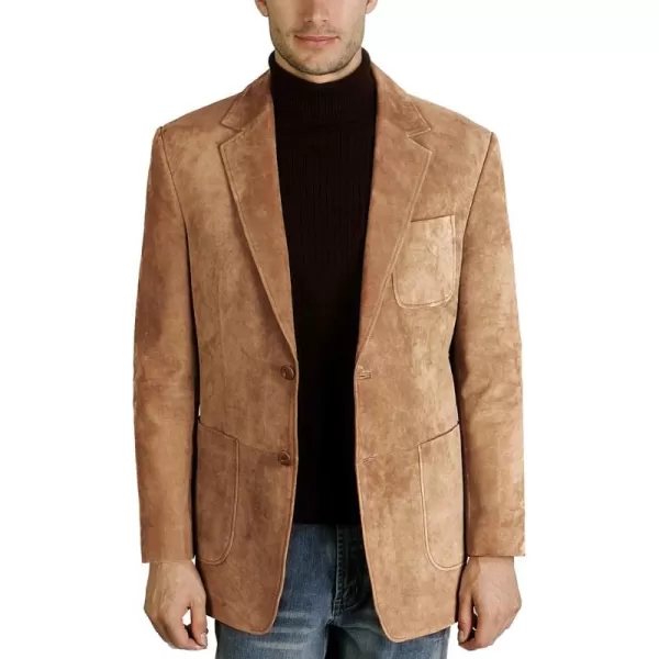 BGSD Men Steve 2Button Suede Leather Blazer Sport Coat Jacket Also available in Big and Tall and ShortCaramel