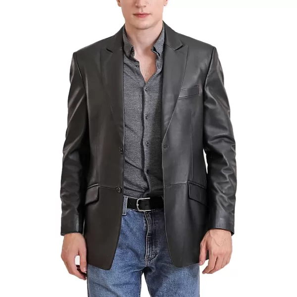 BGSD Men Ben 2Button Lambskin Leather Blazer Sport Coat Jacket Also available in Big and Tall and ShortBlack