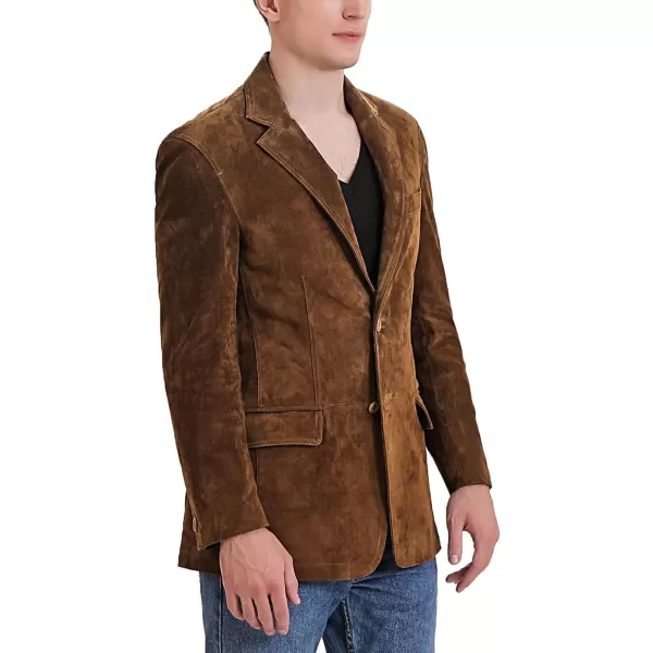 BGSD Men Grant 2Button Leather Blazer Sport Coat Jacket Also available in Big and Tall and ShortSuede Tobacco