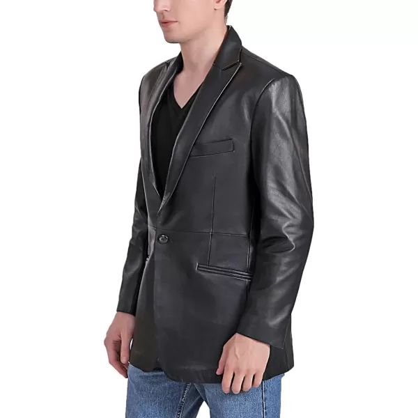 BGSD Men Judd 1Button Lambskin Leather Blazer Sport Coat Jacket Also available in Big and Tall and ShortBlack