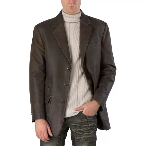 BGSD Men Mark 3Button Distressed Cowhide Leather Blazer Sport Coat JacketDistressed Brown