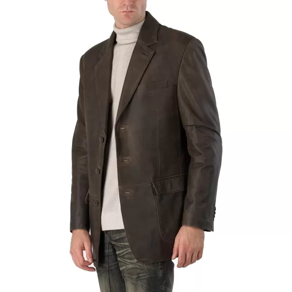 BGSD Men Mark 3Button Distressed Cowhide Leather Blazer Sport Coat JacketDistressed Brown