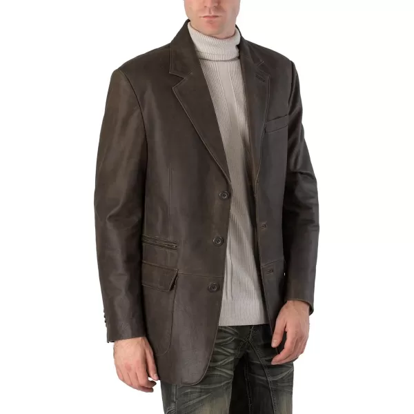 BGSD Men Mark 3Button Distressed Cowhide Leather Blazer Sport Coat JacketDistressed Brown