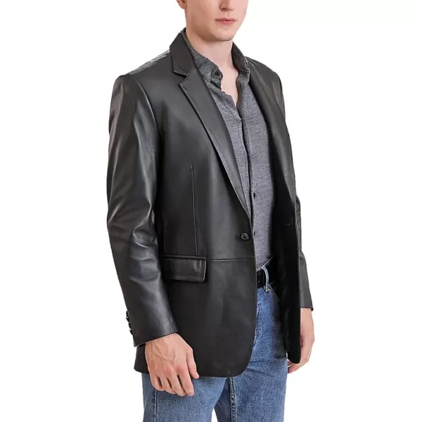 BGSD Men Nicholas 1Button Lambskin Leather Blazer Sport Coat Jacket Also available in Big and Tall and ShortBlack