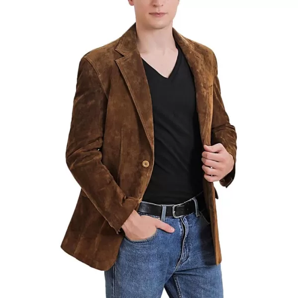 BGSD Men Grant 2Button Leather Blazer Sport Coat Jacket Also available in Big and Tall and ShortSuede Tobacco