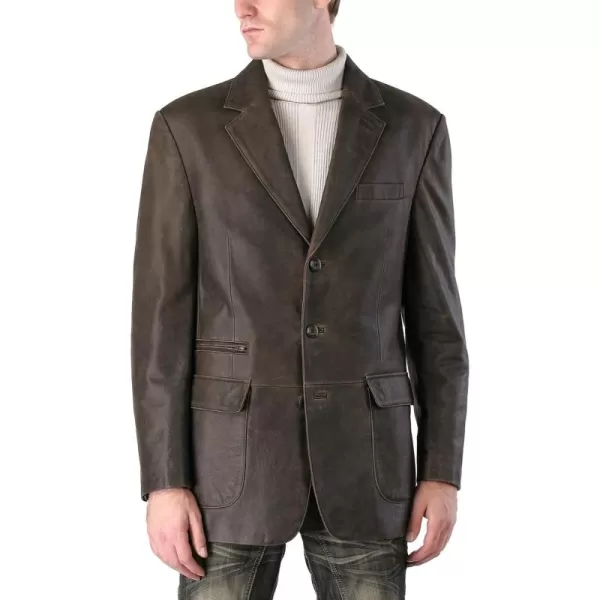 BGSD Men Mark 3Button Distressed Cowhide Leather Blazer Sport Coat JacketDistressed Brown