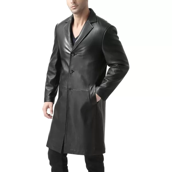 BGSD Men Francis Lambskin Leather Long Walking Coat Also available in Big and Tall and ShortBlack