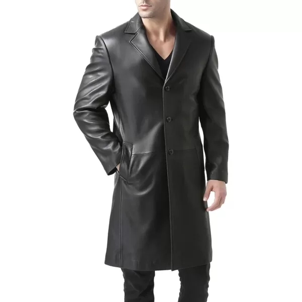 BGSD Men Francis Lambskin Leather Long Walking Coat Also available in Big and Tall and ShortBlack