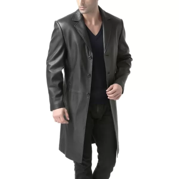 BGSD Men Francis Lambskin Leather Long Walking Coat Also available in Big and Tall and ShortBlack