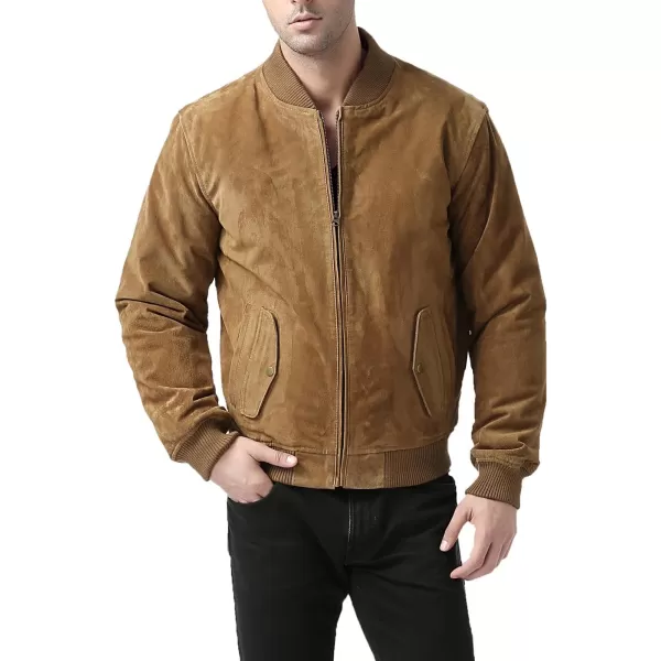 BGSD Men Urban Suede Leather Bomber Jacket Also available in Big and TallCamel