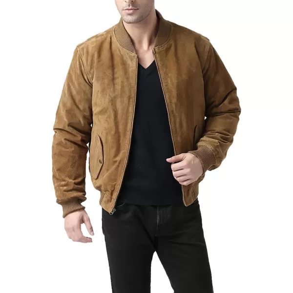 BGSD Men Urban Suede Leather Bomber Jacket Also available in Big and TallCamel