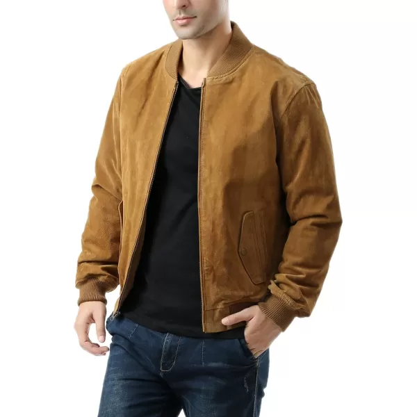 BGSD Men Urban Suede Leather Bomber Jacket Also available in Big and TallCaramel