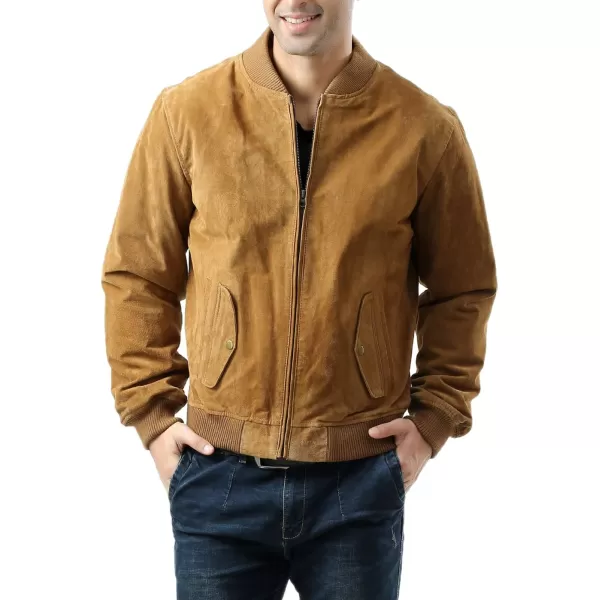 BGSD Men Urban Suede Leather Bomber Jacket Also available in Big and TallCaramel