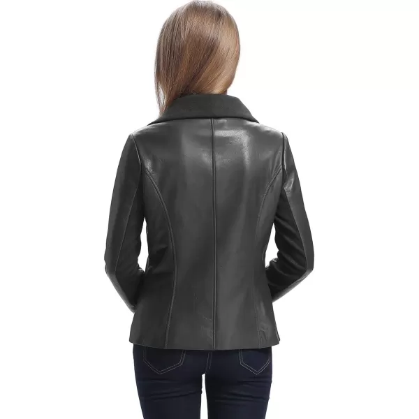 BGSD Women Lily Lambskin Leather Drape Jacket Also available in Plus Size ampamp PetiteBlack