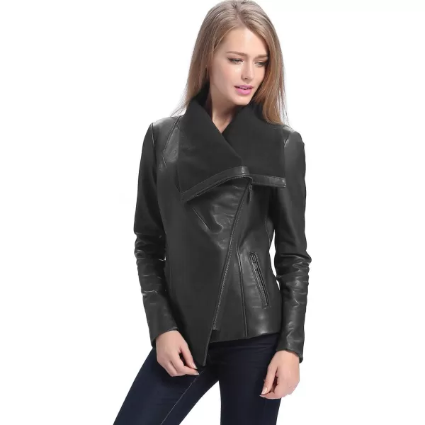 BGSD Women Lily Lambskin Leather Drape Jacket Also available in Plus Size ampamp PetiteBlack