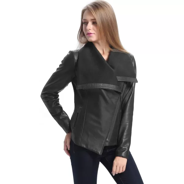 BGSD Women Lily Lambskin Leather Drape Jacket Also available in Plus Size ampamp PetiteBlack