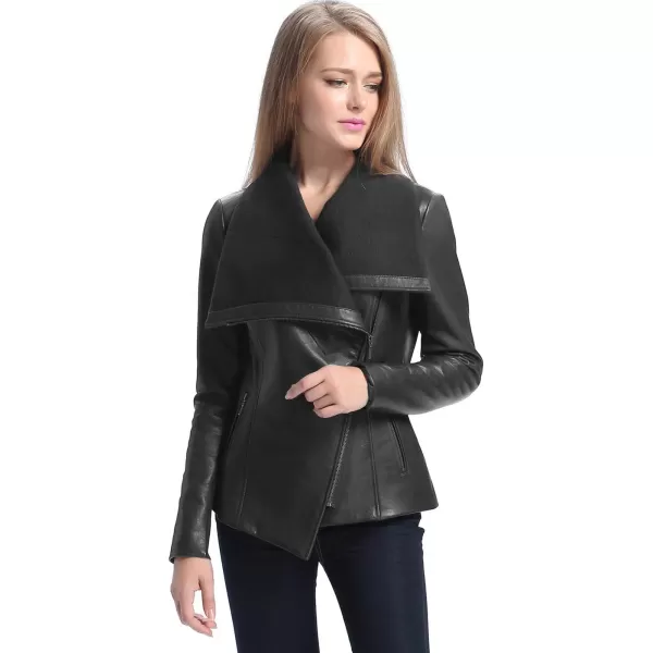 BGSD Women Lily Lambskin Leather Drape Jacket Also available in Plus Size ampamp PetiteBlack