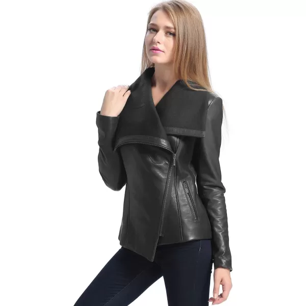 BGSD Women Lily Lambskin Leather Drape Jacket Also available in Plus Size ampamp PetiteBlack
