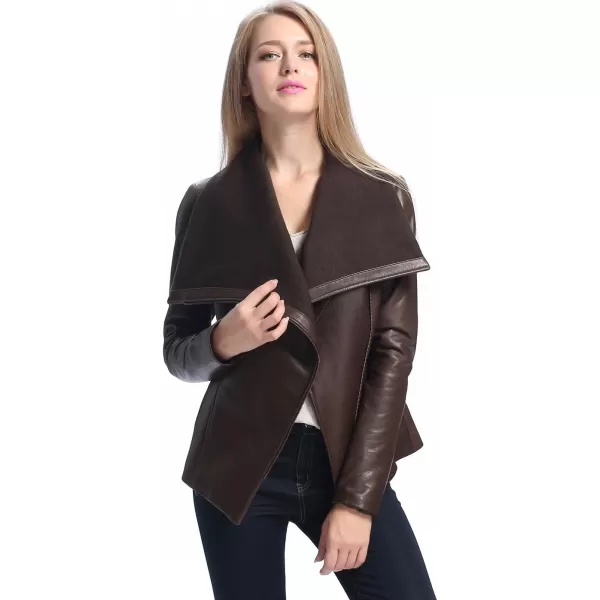 BGSD Women Lily Lambskin Leather Drape Jacket Also available in Plus Size ampamp PetiteChocolate