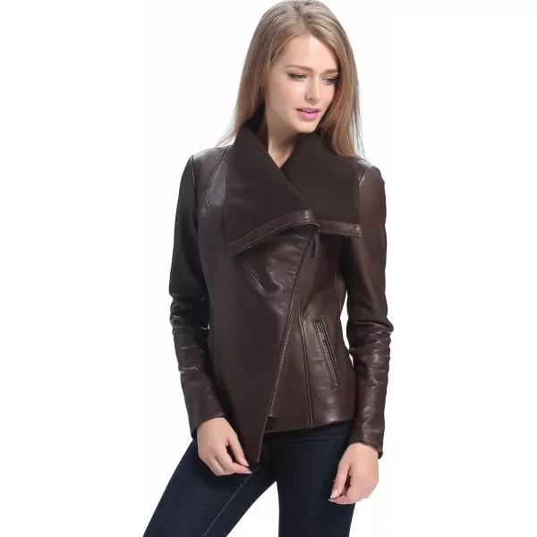 BGSD Women Lily Lambskin Leather Drape Jacket Also available in Plus Size ampamp PetiteChocolate