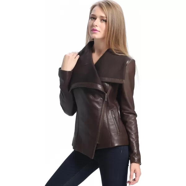 BGSD Women Lily Lambskin Leather Drape Jacket Also available in Plus Size ampamp PetiteChocolate