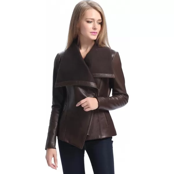 BGSD Women Lily Lambskin Leather Drape Jacket Also available in Plus Size ampamp PetiteChocolate