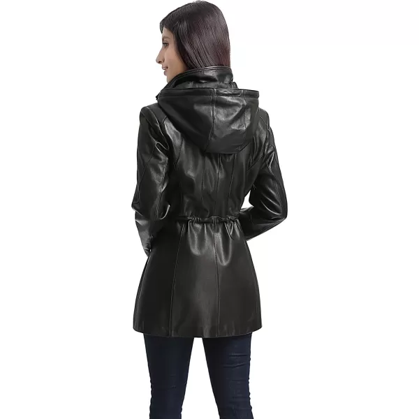 BGSD Women Natalie Hooded Lambskin Leather Parka Coat Also available in Plus Size ampamp PetiteBlack