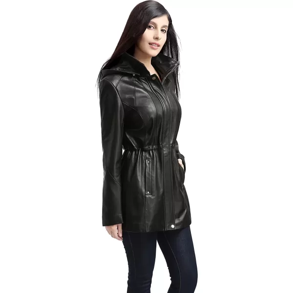 BGSD Women Natalie Hooded Lambskin Leather Parka Coat Also available in Plus Size ampamp PetiteBlack