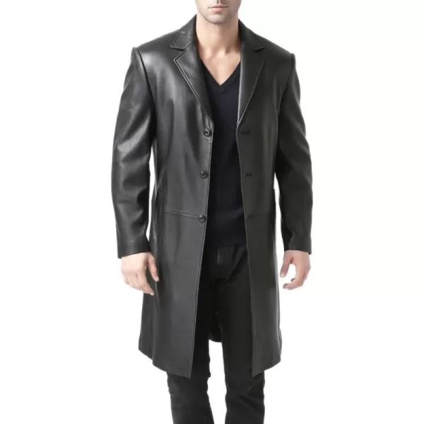 BGSD Men Francis Lambskin Leather Long Walking Coat Also available in Big and Tall and ShortBlack