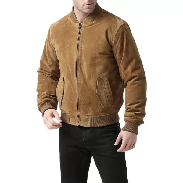 BGSD Men Urban Suede Leather Bomber Jacket Also available in Big and TallCamel