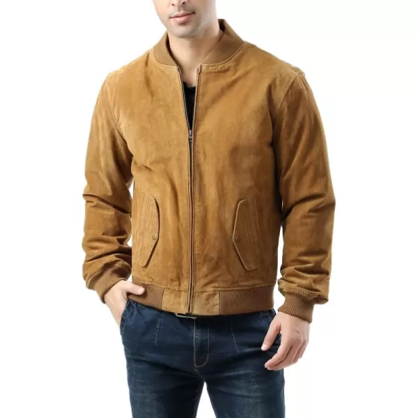 BGSD Men Urban Suede Leather Bomber Jacket Also available in Big and TallCaramel