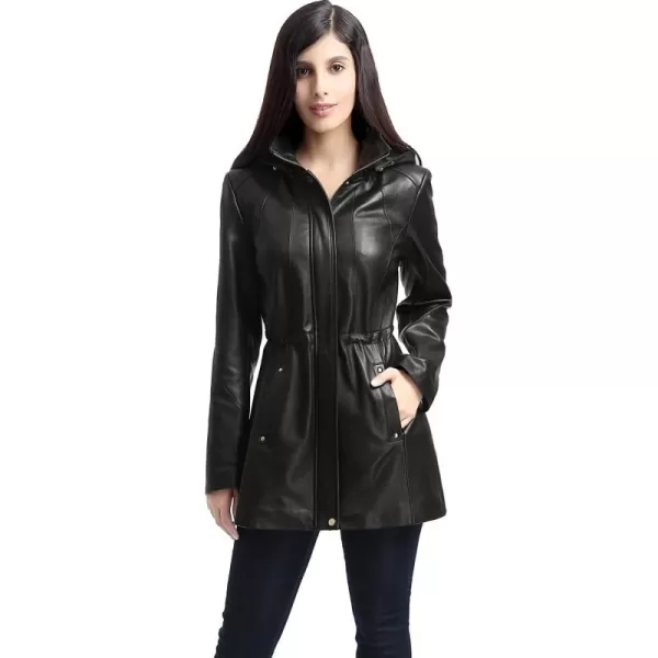 BGSD Women Natalie Hooded Lambskin Leather Parka Coat Also available in Plus Size ampamp PetiteBlack