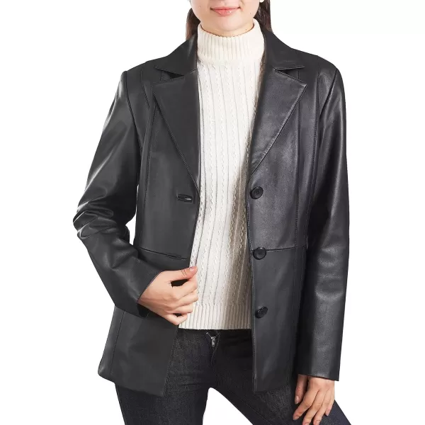 BGSD Women Crystal Lambskin Leather Blazer Jacket Also available in Plus Size ampamp PetiteBlack