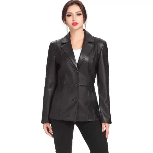 BGSD Women Crystal Lambskin Leather Blazer Jacket Also available in Plus Size ampamp PetiteBlack