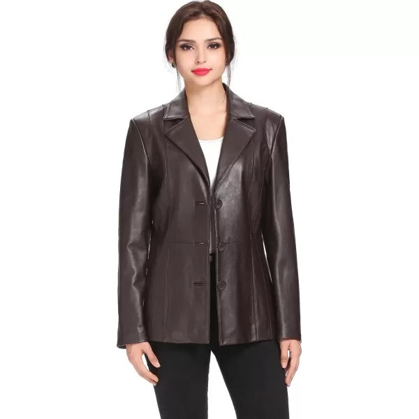 BGSD Women Crystal Lambskin Leather Blazer Jacket Also available in Plus Size ampamp PetiteBrown