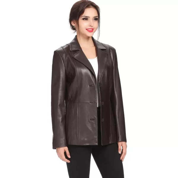 BGSD Women Crystal Lambskin Leather Blazer Jacket Also available in Plus Size ampamp PetiteBrown