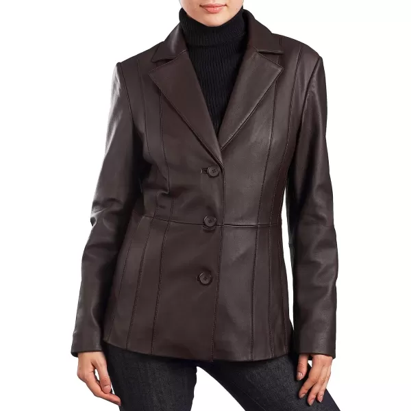 BGSD Women Crystal Lambskin Leather Blazer Jacket Also available in Plus Size ampamp PetiteBrown